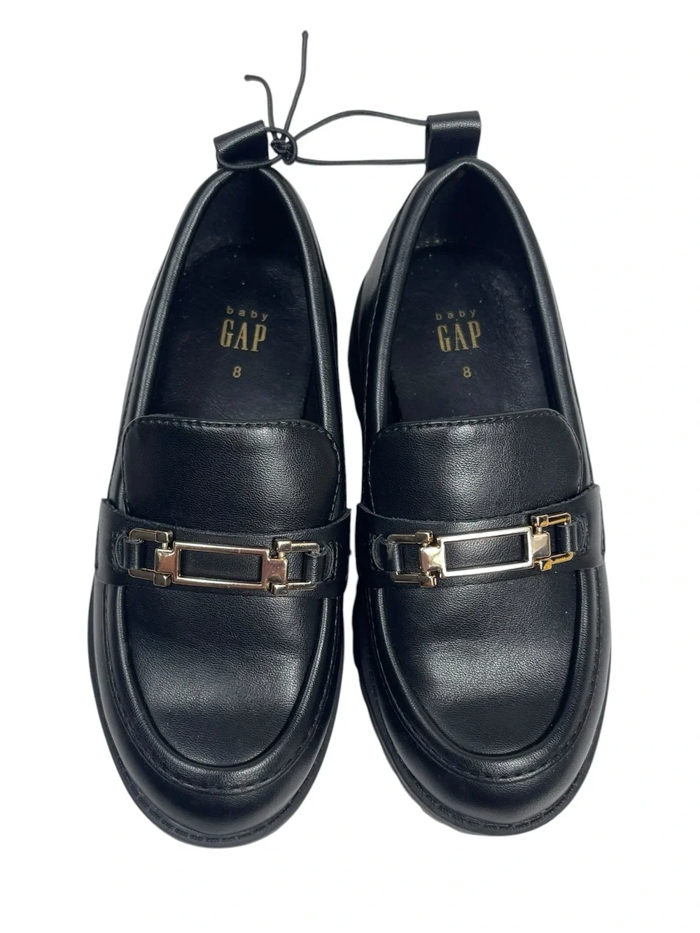 GAP Black Leather Lug Sole Loafers with Gold Accent Size 8